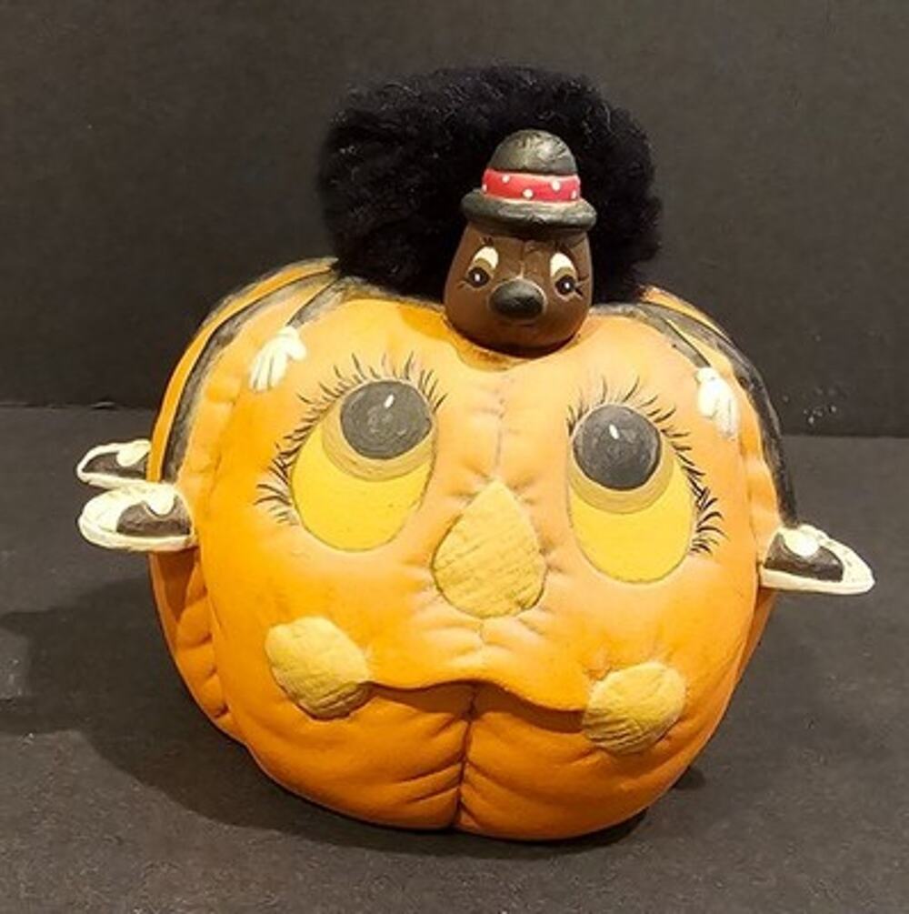 Dana's Ceramic Halloween Pumpkin Figurine 1980s Orange Hand Painted
